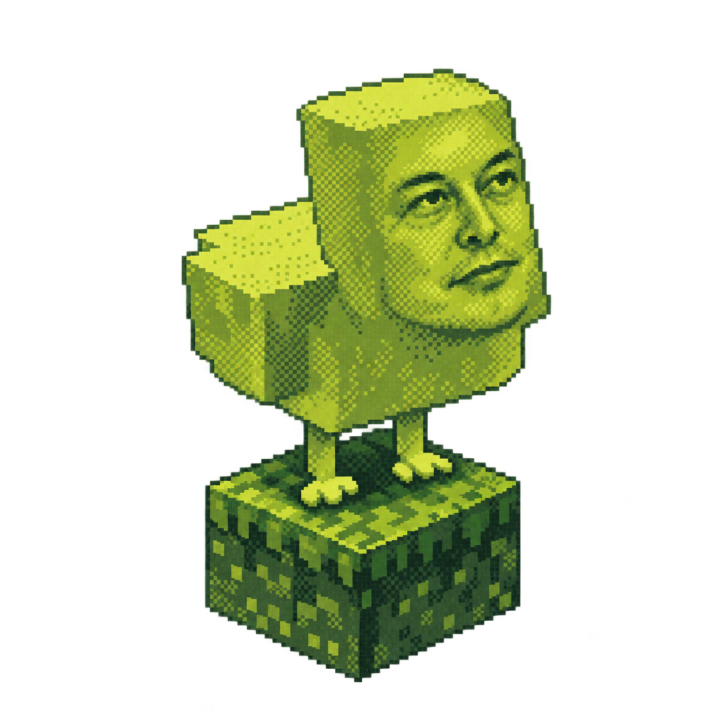 ChickELON standing on a single block of Minecraft-style grass